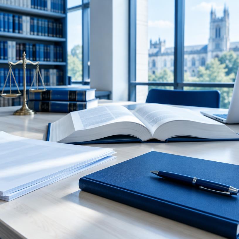 Open law books in a library