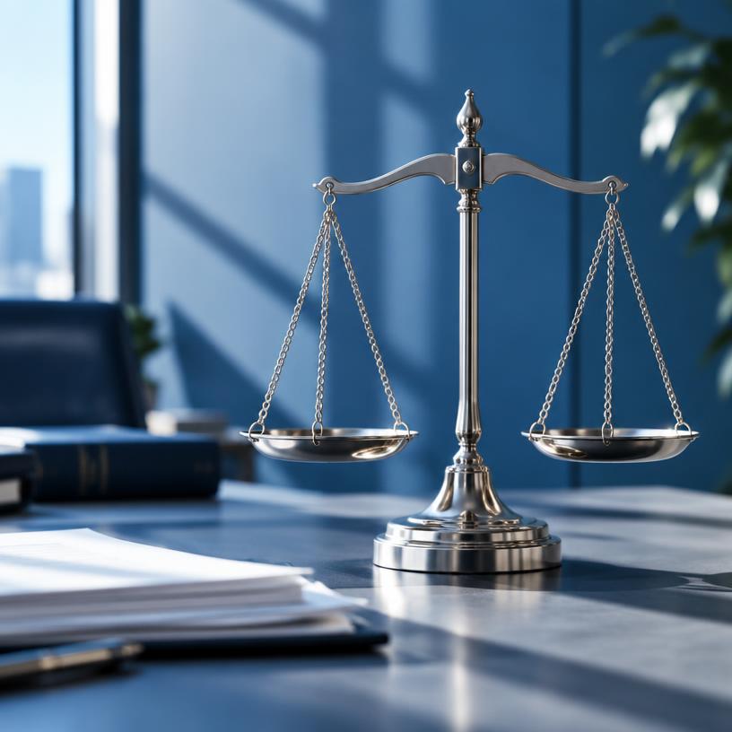 Scales of justice in an office